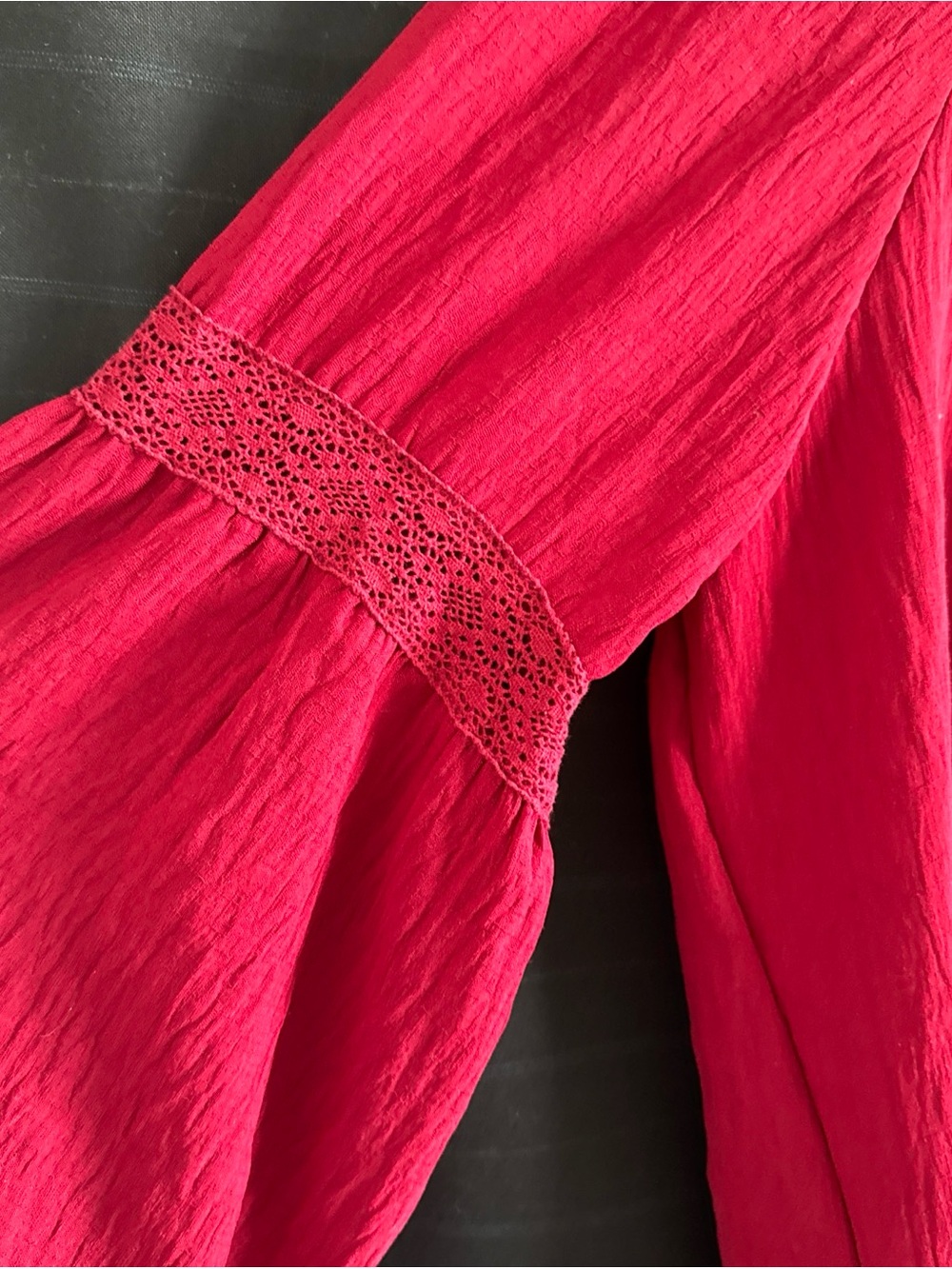 Grace Karin Womens Plus Red Long Puff Sleeve Lace Detail Blouse Shirt Top 2XL - Picture 5 of 13